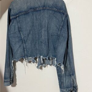 Able Cropped Frayed Hem Blue Jean Jacket